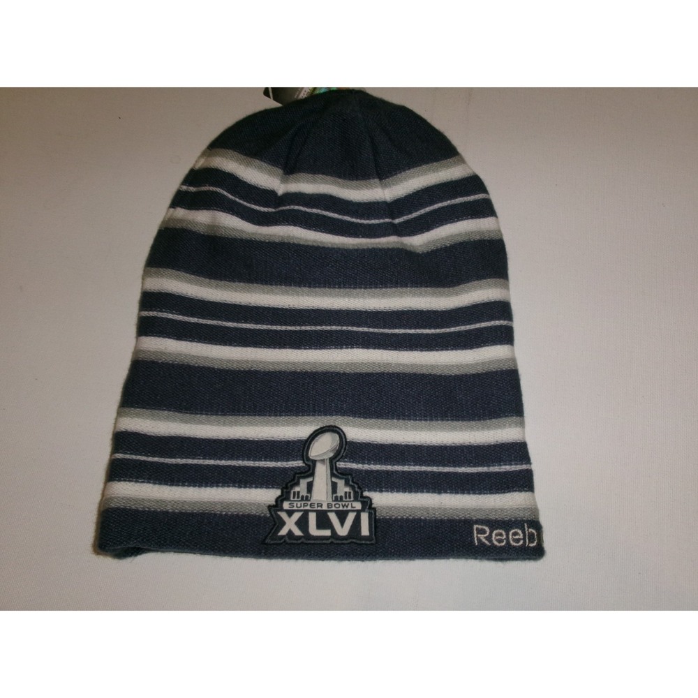 NEW YORK GIANTS SUPER BOWL  REEBOK  2008 KNIT BEANIE TOBOGGAN HAT CAP VINTAGE BK